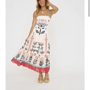 Sunday Strapless Floral Maxi Dress in Cream, Coral, Teal, and Black
